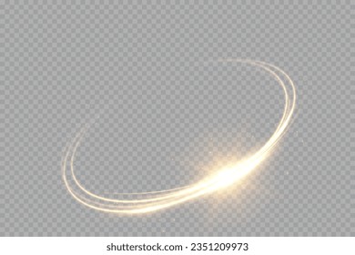 Abstract sparkling golden frame light effect on transparent background. Spark with ring glossy line.