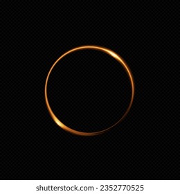 Abstract sparkling golden frame light effect on transparent background. Spark with ring glossy line.