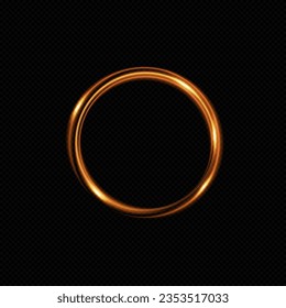 Abstract sparkling golden frame light effect on transparent background. Spark with ring glossy line.