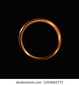 Abstract sparkling golden frame light effect on transparent background. Spark with ring glossy line.