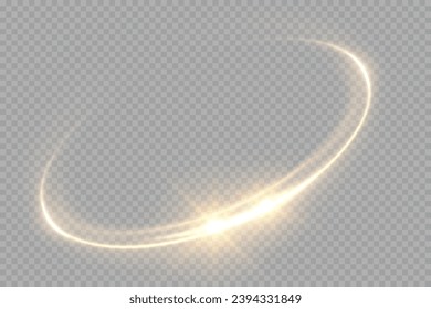 Abstract sparkling golden frame light effect on transparent background. Spark with ring glossy line	