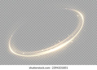 Abstract sparkling golden frame light effect on transparent background. Spark with ring glossy line	