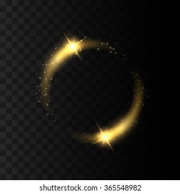 Abstract sparkling golden frame light effect on transparent background. Vector Eps10