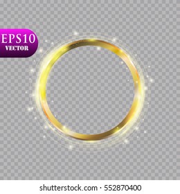 Efecto de luz de marco dorado brillante abstracto sobre fondo transparente. Chispa con anillo brillante.