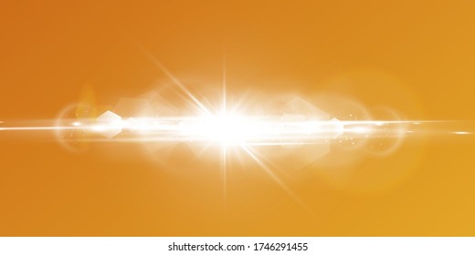 Abstract sparkling lens flare with sparkling sun on a yellow and orange background.
A warm sun that is filled with natural rays of light glare.  Isolated vector illustration. PNG