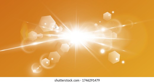 Abstract sparkling lens flare with sparkling sun on a yellow and orange background.
A warm sun that is filled with natural rays of light glare.  Isolated vector illustration. PNG