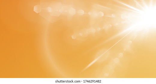 Abstract sparkling lens flare with sparkling sun on a yellow and orange background.
A warm sun that is filled with natural rays of light glare.  Isolated vector illustration. light star png.