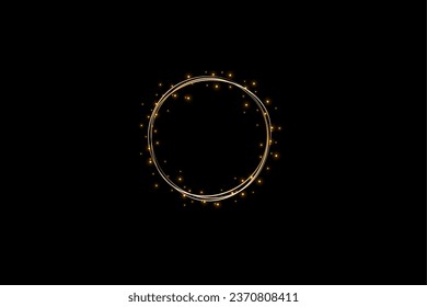 Abstract sparkling light effect of golden frame on transparent background.Golden circle