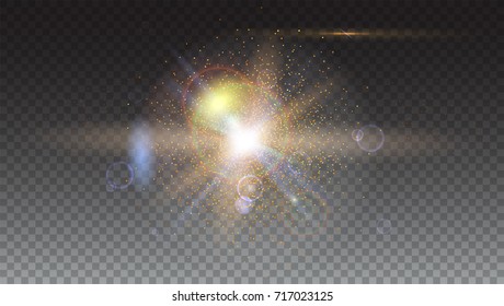 Abstract sparkling light rays and lighting flare bokeh. Glow light effect. Star burst with sparkles. Abstract bright motion background, Isolated on trasparent.