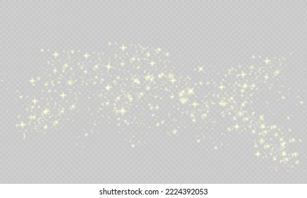 Abstract sparkling shiny texture. Shiny particle effect. Golden glittering trail of space star dust from shiny particles on a transparent background. Glare