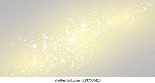 Abstract sparkling shiny texture. Shiny particle effect. Golden glittering trail of space star dust from shiny particles on a transparent background. Glare