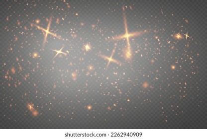 Abstract sparkling shiny texture. Shiny particle effect. Golden glittering trail of space star dust from shiny particles on a transparent background. Glare