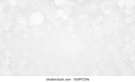 Abstract Sparkling Snowflakes and Bokeh White and Gray Vector Backgrounds