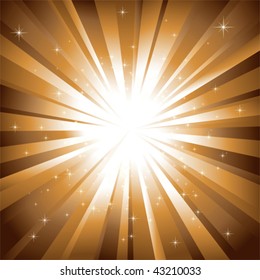 Abstract sparkling stars on golden burst background
