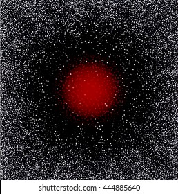 Abstract sparkling texture with dots, vector illustration. Red planet on dark sky background.
