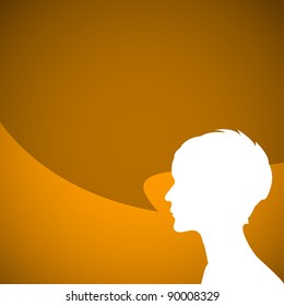 Abstract speaker silhouette with big orange bubble - place for your content