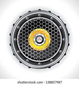 Abstract speaker and volume knob design with power button