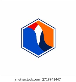 Diseño de logotipo de lanza Abstractas en espacio negativo con fondo hexagonal.