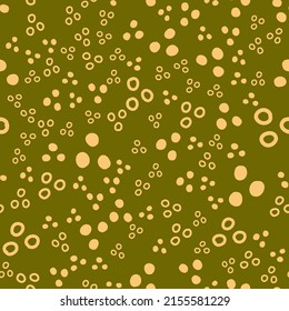 Abstract specks on a green marsh background, seamless pattern for textile and packaging design. Vector illustration with stains, EPS10 easy to recolor