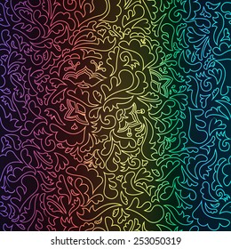Patrón floral de espectro abstracto sobre fondo negro. Ilustración vectorial para su brillante diseño nocturno. Papel pintado brillante.