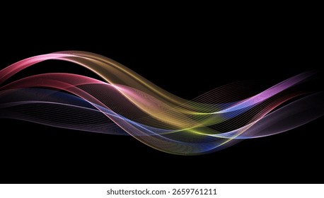 Abstract SpectrumTransparent Smoky Wave (Onda fumegante transparente do espectro abstrato). Arco-íris fluindo linhas onduladas brilhantes. Ilustração vetorial