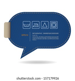 Abstract speech bubble of blue jeans texture background and laundry symbol, Vector template design for banner product