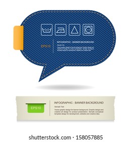 Abstract speech bubble of blue jeans texture background and laundry symbol, Vector template design for banner product