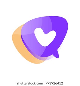Abstract speech bubble cloud with heart inside. Lovely and romantic sticker. Icon in gradient color. Vector design for mobile chat, online messenger or card