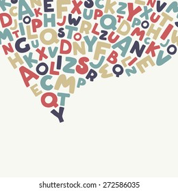Abstract speech bubble of letters. The symbol of communication. Can be used for school projects, newspaper and magazines. Vector background.
