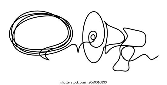 Abstract Speech Bubble And Megaphone As Continuous Lines Drawing On White Background. Vector