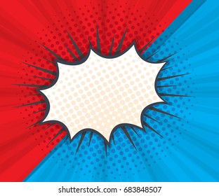 Abstract Speech Bubble With Red And Blue Background Pop Art, Comic Book Vector Illustration