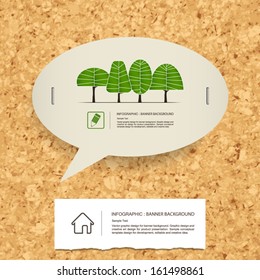 Abstract speech bubble of vintage paper with paper banner background on cork board texture background - Vector illustration
