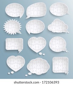 Abstract speech bubbles with pieces of paper puzzles