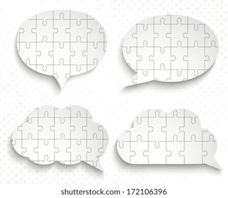 Abstract speech bubbles with pieces of paper puzzles