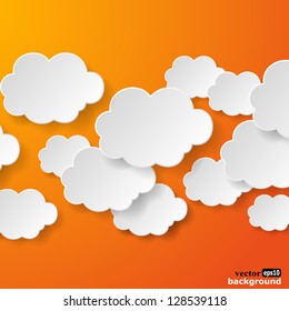 Abstract speech bubbles in the shape of clouds used in a social networks on orange background. Vector eps10 illustration