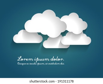 Abstract speech bubbles in the shape of clouds used in a social networks on light blue background. Cloud computing concept. Vector illustration