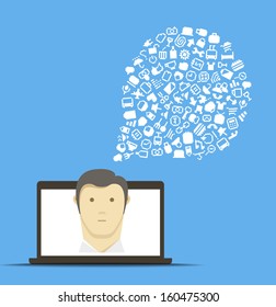 Abstract speech cloud of pixel icons. Communication concept