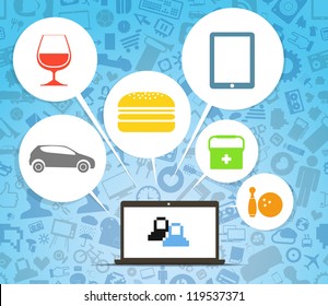 Abstract speech cloud and two connected computers