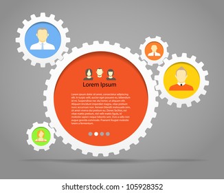 Abstract speech clouds of gear wheels with person icons. Template for a text