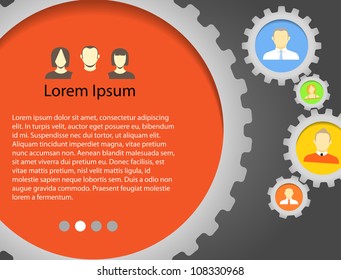Abstract speech clouds of gear wheels with person icons. Template for a text