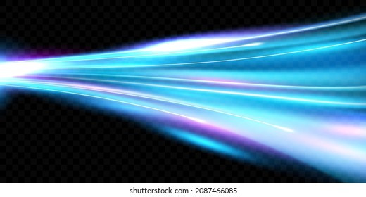 Afiche de fondo de la línea azul de velocidad abstracta con dinámica. efecto de luz png. ilustración de Vector de red tecnológica.