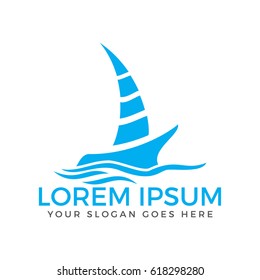 Abstract speed boat and sea waves logo design.