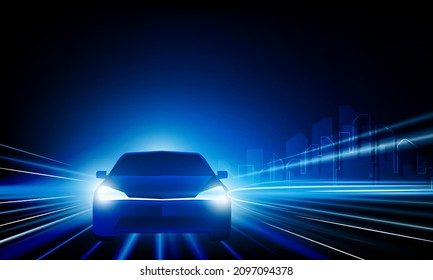 Abstract Speed Business Start Up Launching Product With Electric Car And City Concept Hitech Communication Concept Innovation Background,  Vector Design