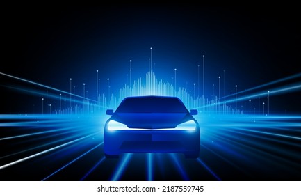 Abstract speed Business Start up launching product with Electric car and city concept Hitech communication concept innovation background,  vector design