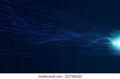 tablero de circuitos digitales de velocidad abstracta y partícula de onda futurista movimiento de alta velocidad en el fondo azul