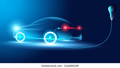 Abstract speed electric cars In the illustration, electric cars are powered by electric energy. Future energy.on blue background