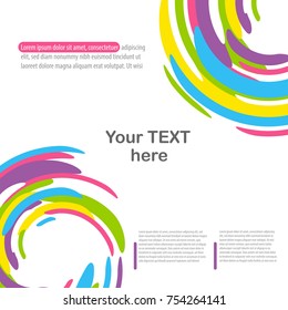 Abstract speed gear wheel paint splash mockup. Cover book colored template trendy rounded corner banner. Dynamic colorful circle background mock up. Vector magazine poster illustration summer backdrop