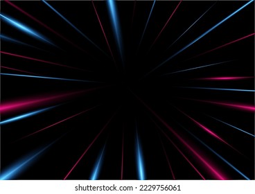 Efecto abstracto de la luz de velocidad en la ilustración del vector de fondo negro.