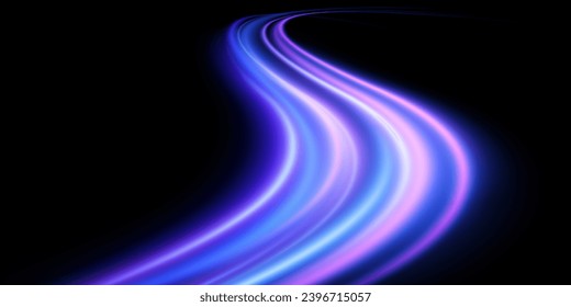 Abstract speed light lines, neon color. Light everyday glowing effect. semicircular wave, curve light track swirl, optical fiber incandescent png. EPS10	