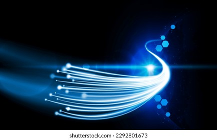 Abstract speed line background with dynamic light fiber cable technology network and for planet earth with sunrise and technology network., vector design